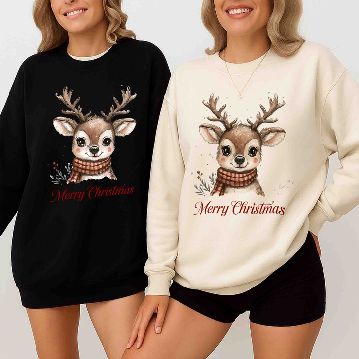 Festive Reindeer Holiday Cozy Winter Crewneck Sweatshirt S-5XL