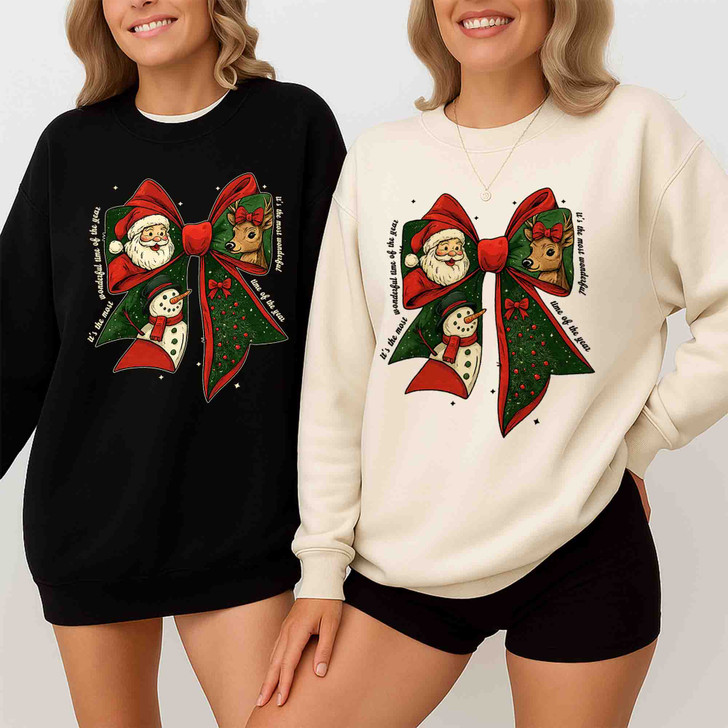 Festive Coquette Holiday Snowman Reindeer Winter Sweatshirt S-5XL
