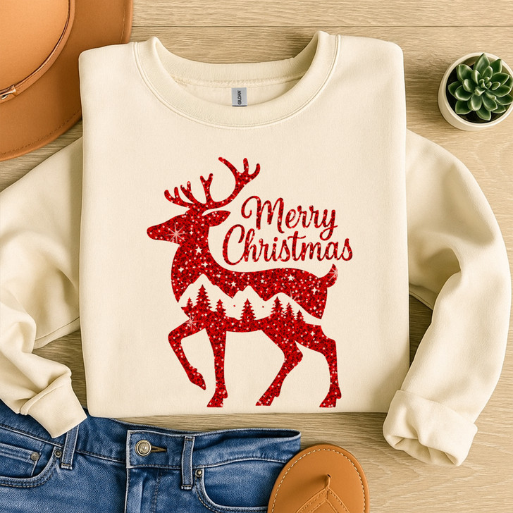 Cozy Winter Holiday Reindeer Graphic Christmas Sweatshirt S-5XL