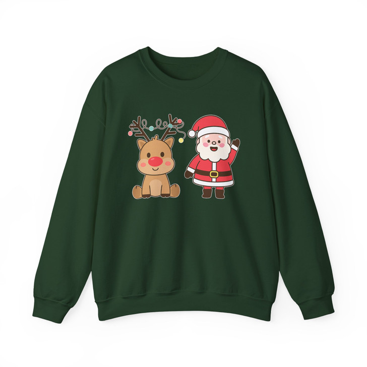 Festive Santa and Reindeer Cozy Holiday Crewneck Sweatshirt S-5XL
