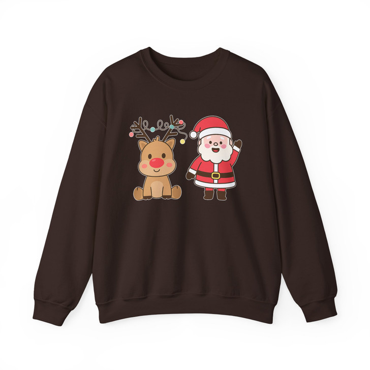 Festive Santa and Reindeer Cozy Holiday Crewneck Sweatshirt S-5XL