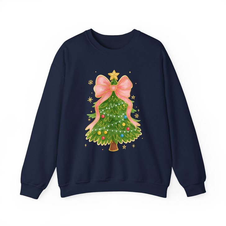 Coquette Christmas Tree Bow Festive Holiday Crewneck Sweatshirt S-5XL