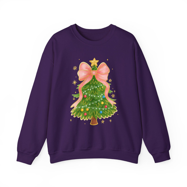 Coquette Christmas Tree Bow Festive Holiday Crewneck Sweatshirt S-5XL