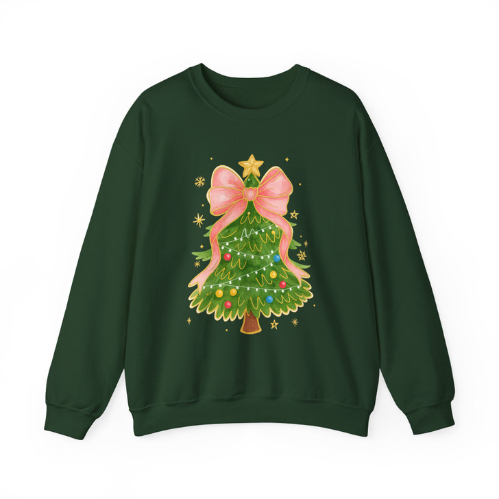 Coquette Christmas Tree Bow Festive Holiday Crewneck Sweatshirt S-5XL