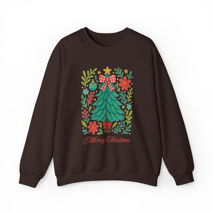 Watercolor Coquette Christmas Tree Floral Holiday Sweatshirt S-5XL