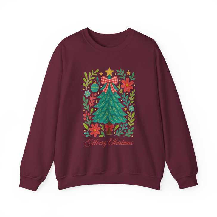 Watercolor Coquette Christmas Tree Floral Holiday Sweatshirt S-5XL