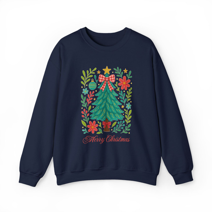 Watercolor Coquette Christmas Tree Floral Holiday Sweatshirt S-5XL