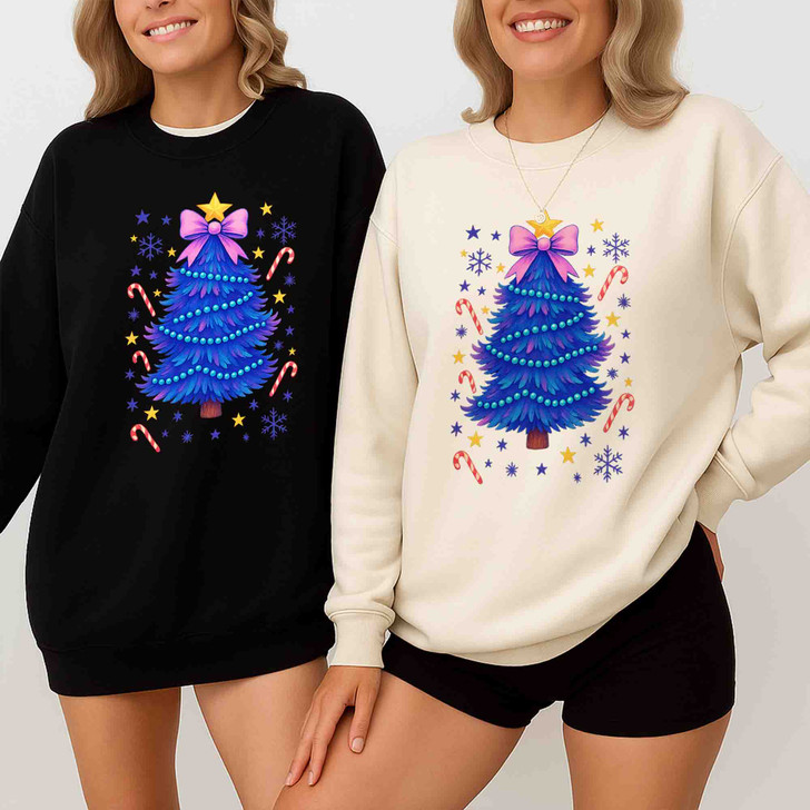 Glitter Coquette Christmas Tree Colorful Holiday Sweatshirt S-5XL