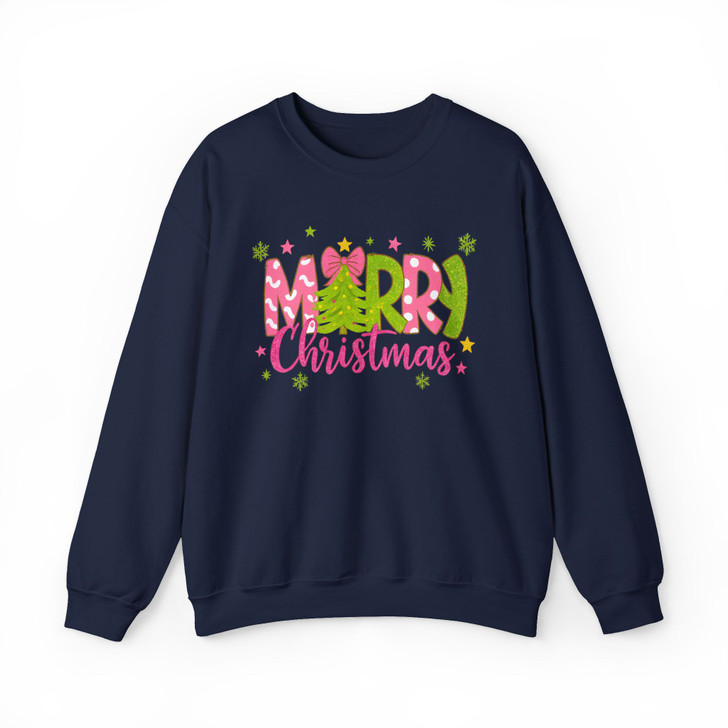 Coquette Bow Christmas Tree Merry Holiday Crewneck Sweatshirt S-5XL