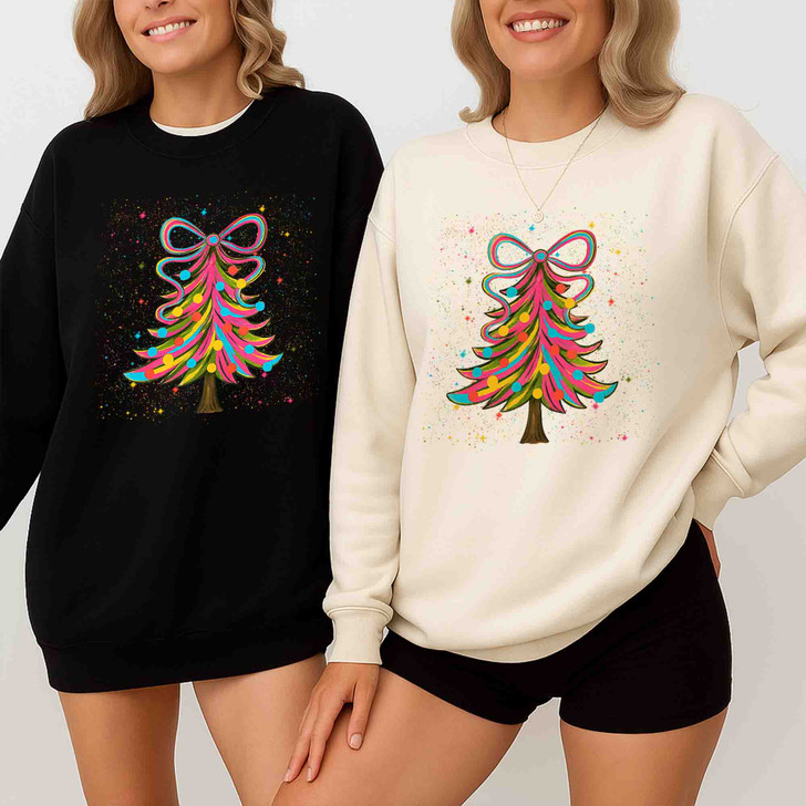 Colorful Christmas Tree Cozy Winter Holiday Sweatshirt S-5XL