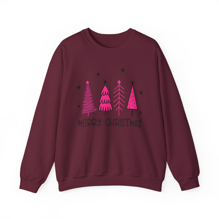Pink Minimalist Christmas Tree Cozy Holiday Sweatshirt S-5XL