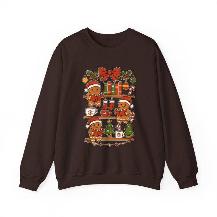 Gingerbread Holiday Reading Cozy Book Lover Sweatshirt S-5XL