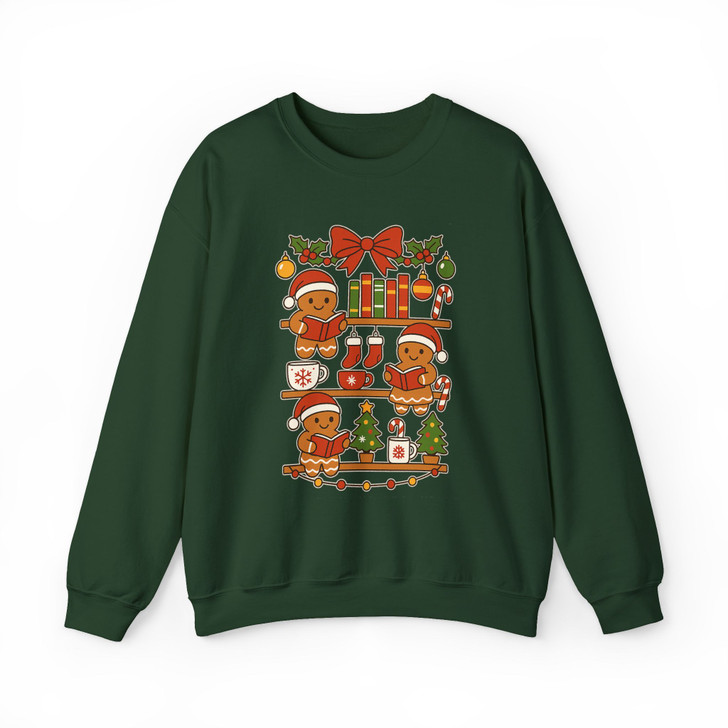 Gingerbread Holiday Reading Cozy Book Lover Sweatshirt S-5XL