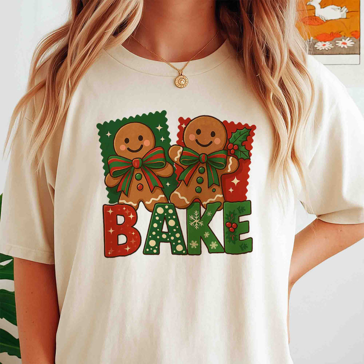 Brushstroke Gingerbread Coquette Bow Festive Baking T-shirt S-5XL