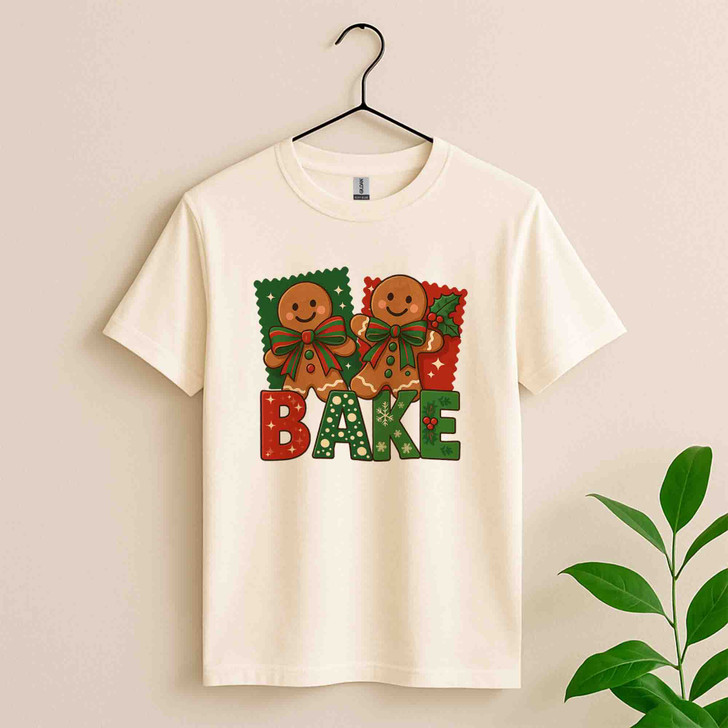 Brushstroke Gingerbread Coquette Bow Festive Baking T-shirt S-5XL