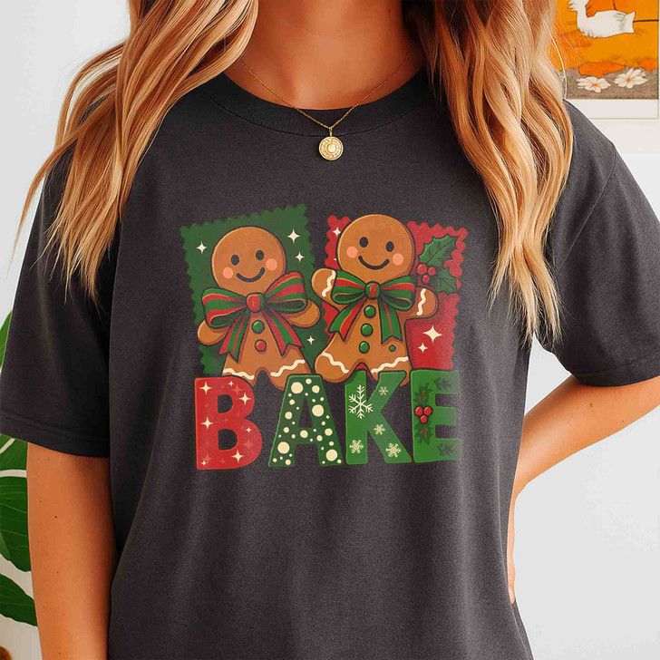 Brushstroke Gingerbread Coquette Bow Festive Baking T-shirt S-5XL