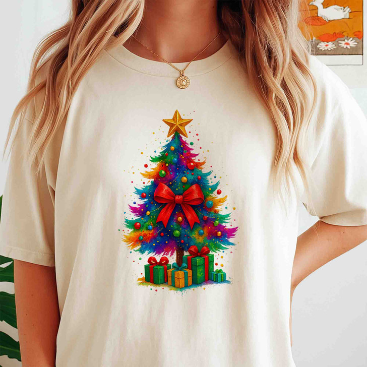 Colorful Coquette Glitter Tree Dalmantian Bow Brushstroke T-shirt S-5XL