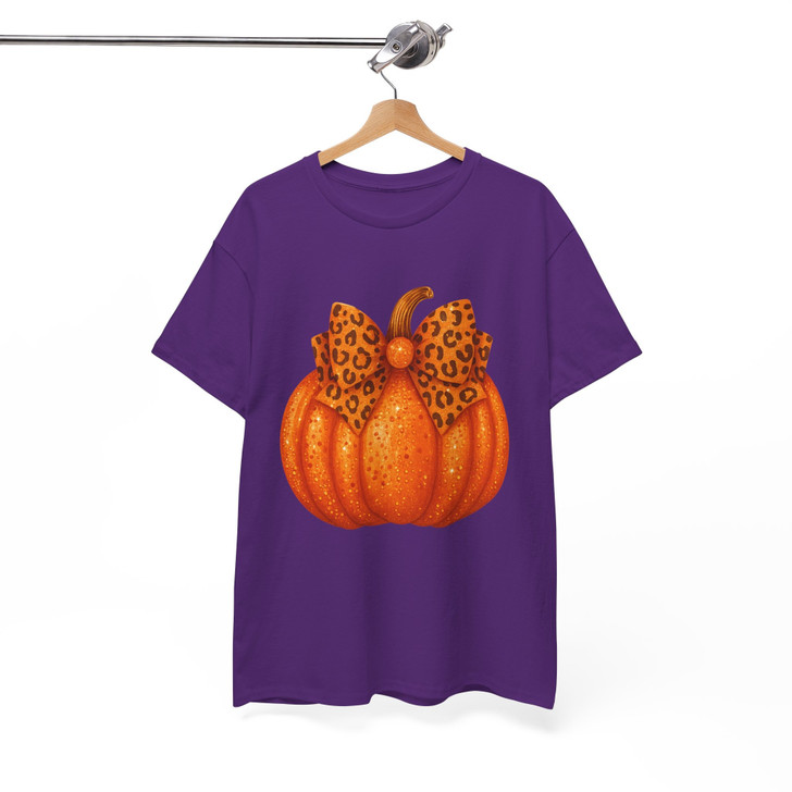 Pink Pumpkin Coquette Bow Faux Glitter Autumn T-shirt S-5XL