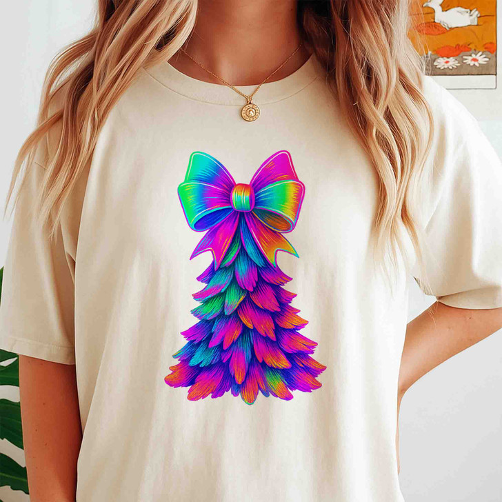 Christmas Tree Coquette Pastel Pink Bow Holiday T-shirt S-5XL