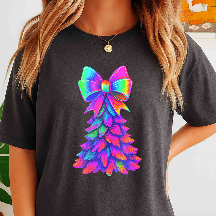 Christmas Tree Coquette Pastel Pink Bow Holiday T-shirt S-5XL