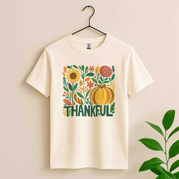 Give Thanks Retro Boho Floral Pumpkin Fall T-shirt S-5XL