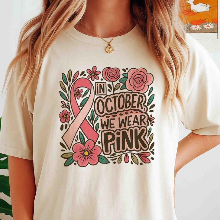 In October We Wear Pink Breast Cancer Awareness T-shirt S-5XL