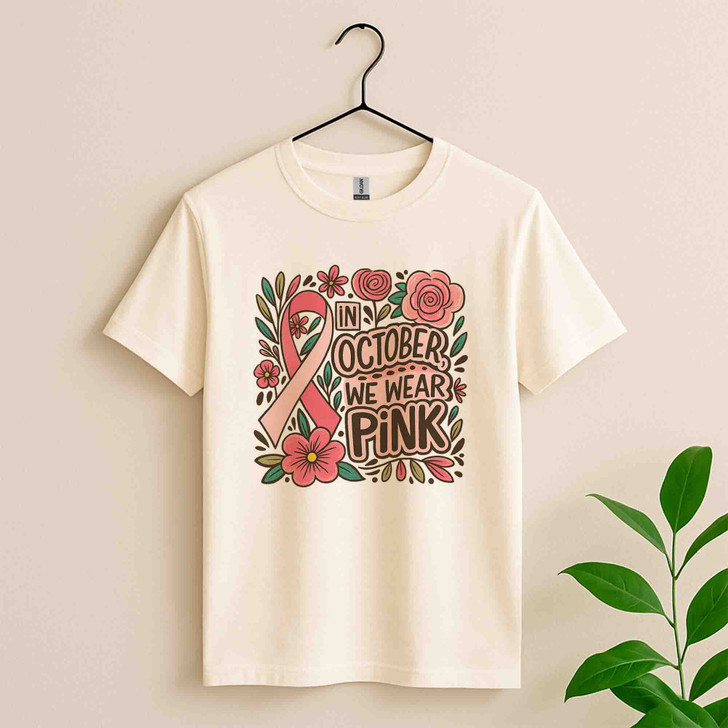 In October We Wear Pink Breast Cancer Awareness T-shirt S-5XL