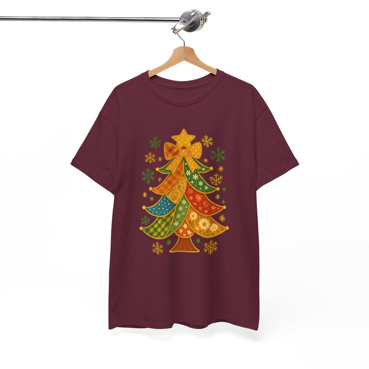 Patchwork Christmas Tree Trendy Holiday T-shirt S-5XL
