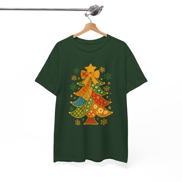 Patchwork Christmas Tree Trendy Holiday T-shirt S-5XL