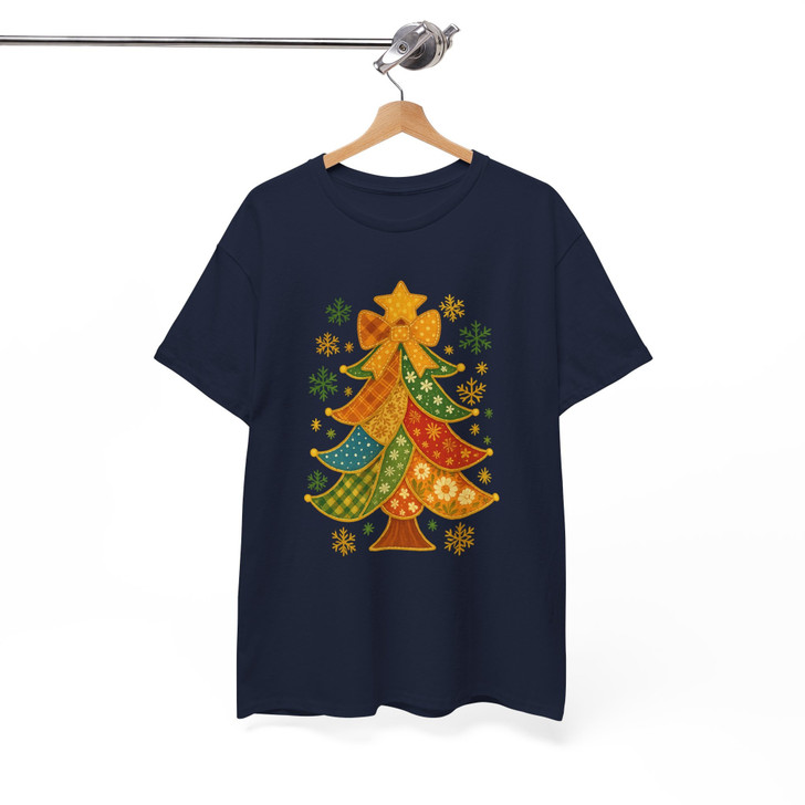 Patchwork Christmas Tree Trendy Holiday T-shirt S-5XL