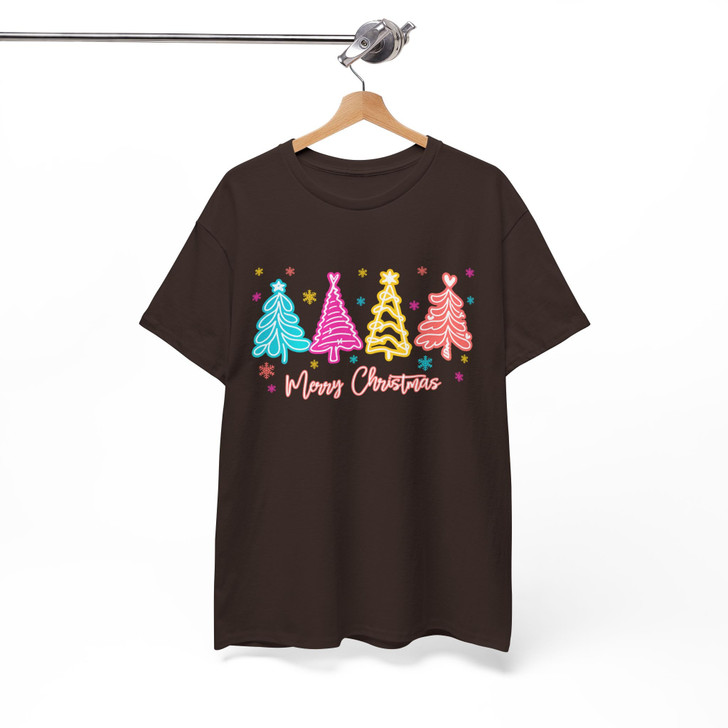 Merry and Bright Neon Christmas Tree Coquette Bow T-shirt S-5XL