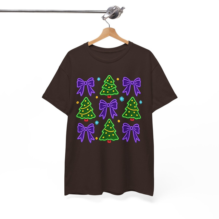 Neon Coquette Christmas Tree Cake Bow Sublimation T-shirt S-5XL