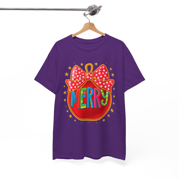 Colorful Glitter Merry Ornament Coquette Bow Holly Jolly T-shirt S-5XL
