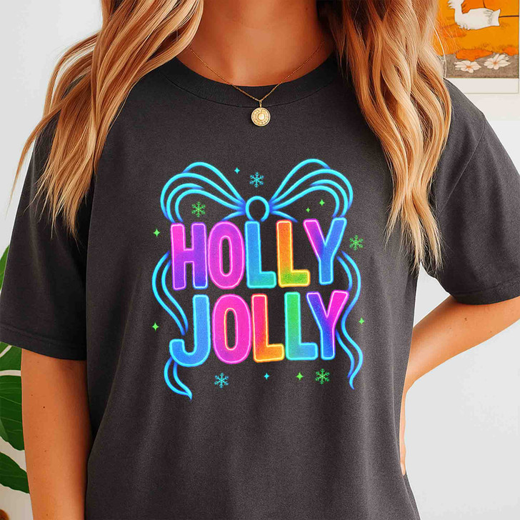 Holly Jolly Preppy Bow Brushstroke Holiday T-shirt S-5XL