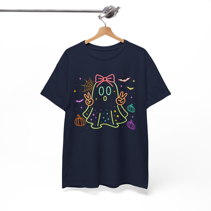 Neon Boo Halloween Cute Ghost Bow T-shirt S-5XL