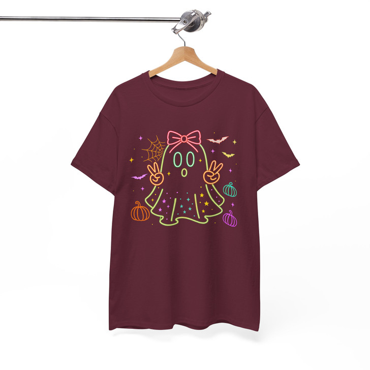 Neon Boo Halloween Cute Ghost Bow T-shirt S-5XL