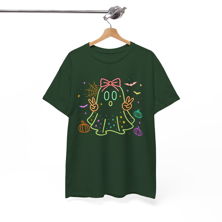 Neon Boo Halloween Cute Ghost Bow T-shirt S-5XL