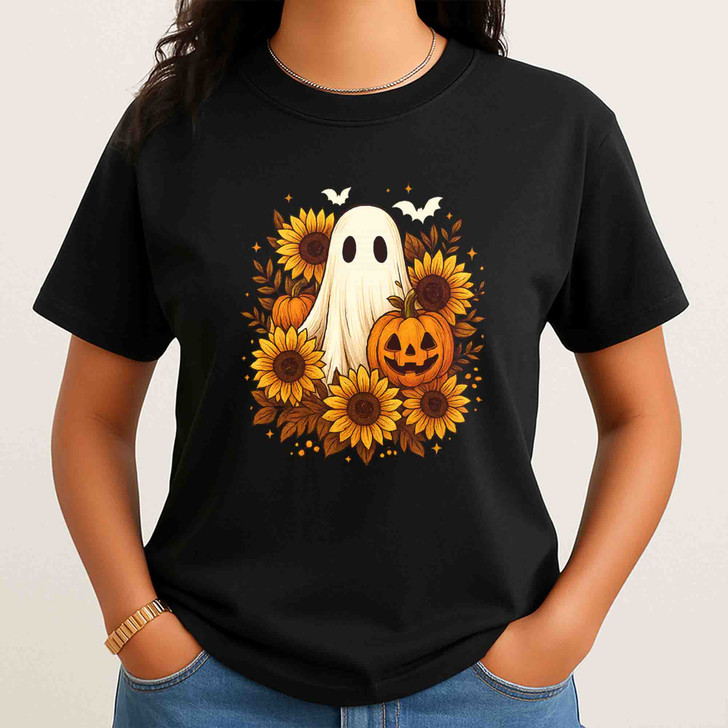 Original Spooky Ghost Autumn Pumpkin Watercolor T-shirt S-5XL