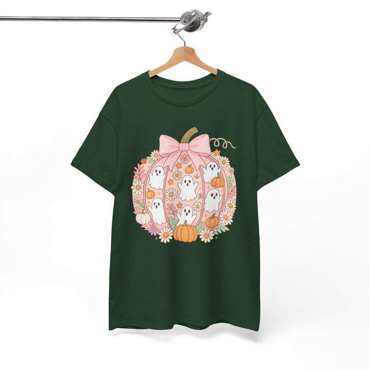 Pink Pumpkin Ghost Kawaii Halloween Floral T-shirt S-5XL