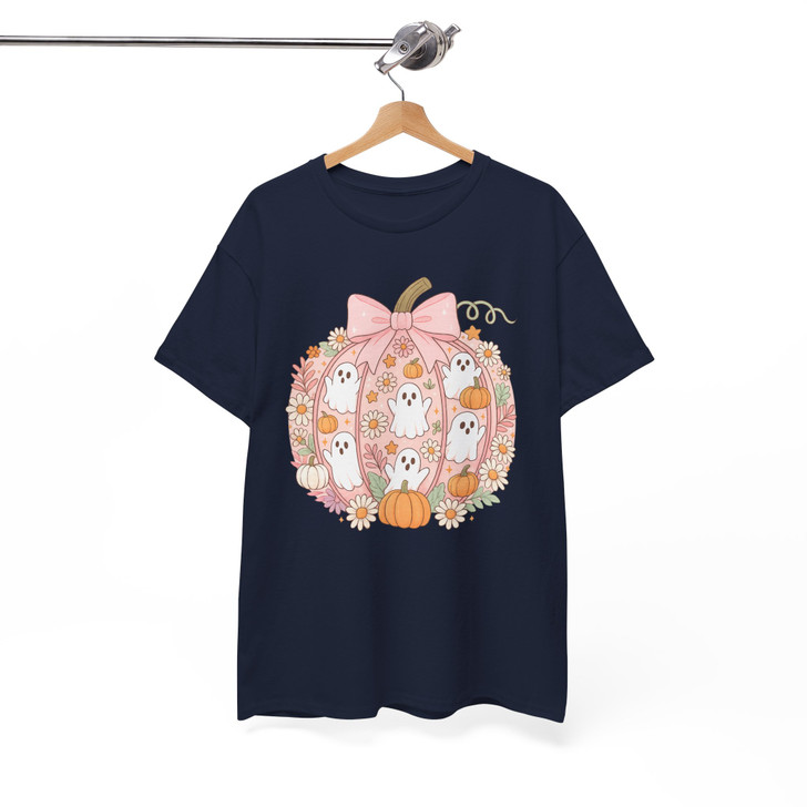 Pink Pumpkin Ghost Kawaii Halloween Floral T-shirt S-5XL