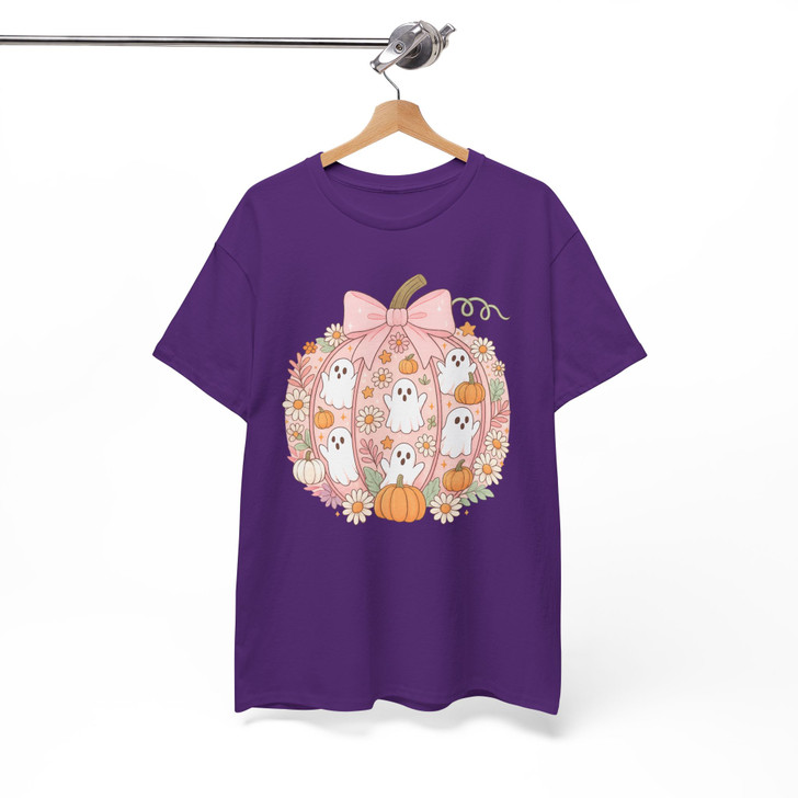 Pink Pumpkin Ghost Kawaii Halloween Floral T-shirt S-5XL