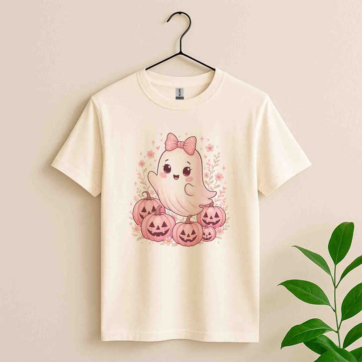 Pink Halloween Ghost Coquette Fall Design T-shirt S-5XL