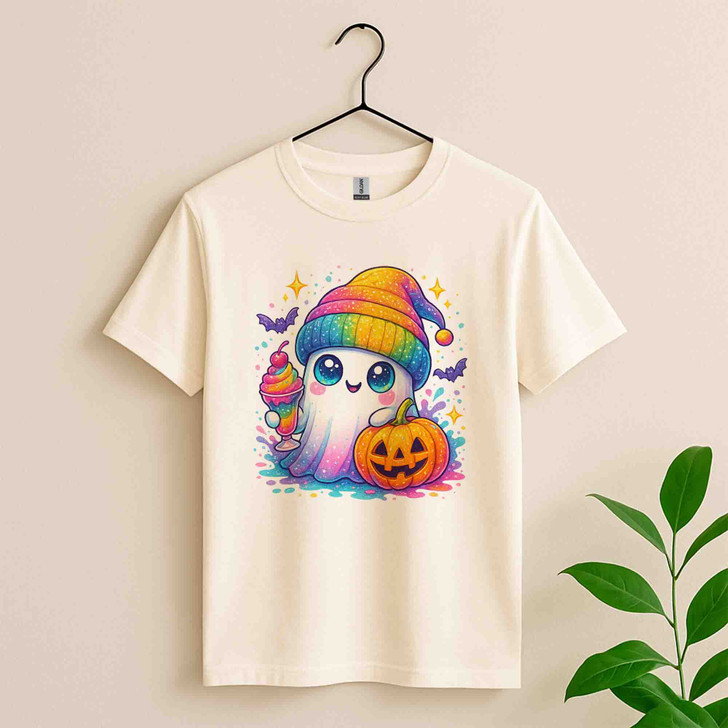 Ghost Halloween Kawaii Pumpkin Rainbow Drink T-shirt S-5XL