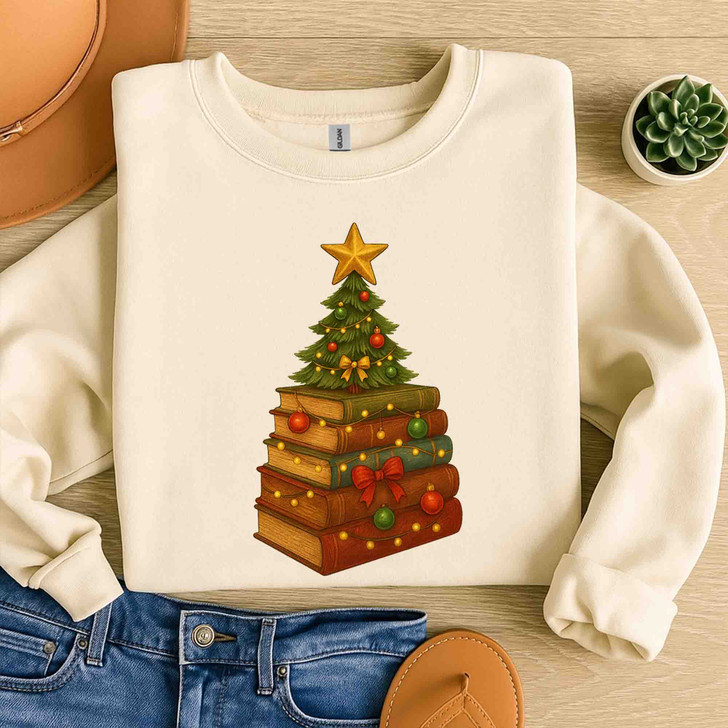 Book Tree Christmas Cozy Winter Reading Sweatshirt S-5XL