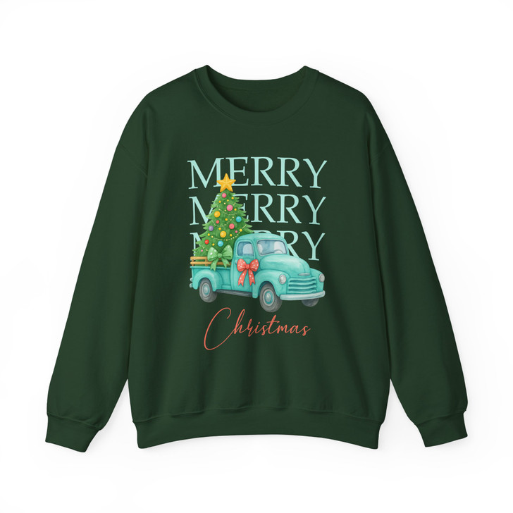 Pink Retro Merry Christmas Truck Coquette Tree Sweatshirt S-5XL