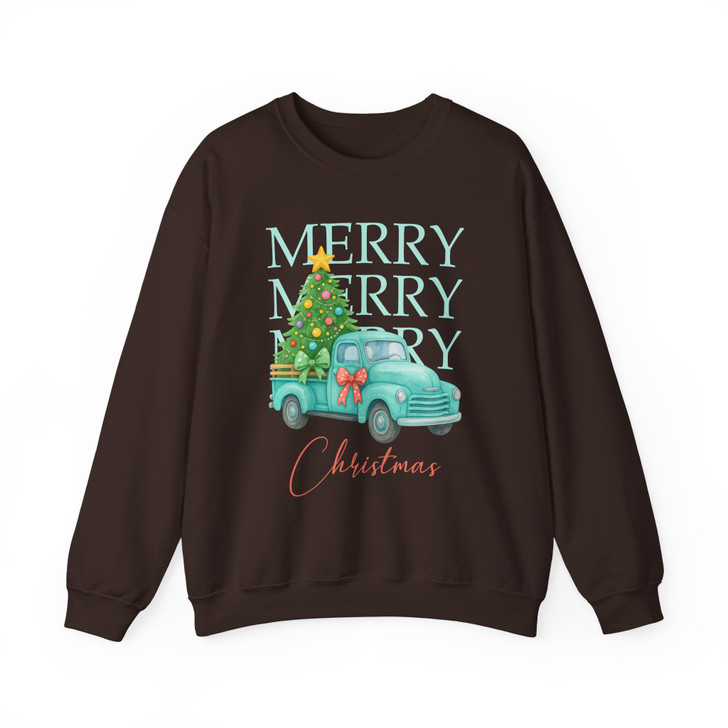 Pink Retro Merry Christmas Truck Coquette Tree Sweatshirt S-5XL