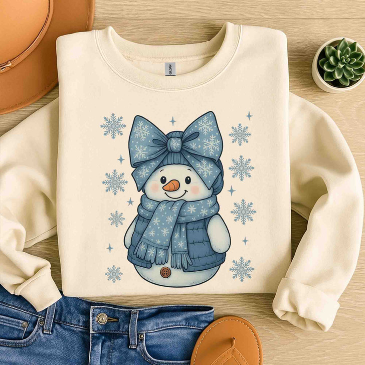 Denim Coquette Cottagecore Snowman Snowflake Retro Sweatshirt S-5XL