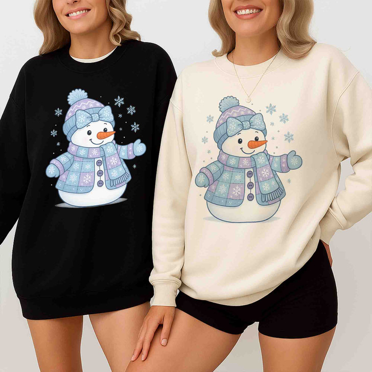 Cute Patchwork Snowman Girly Pink Winter Sweatshirt S-5XL