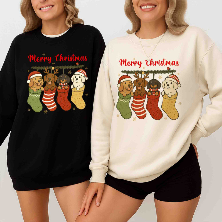 Basset Hound Christmas Santa Hat Funny Sweatshirt S-5XL