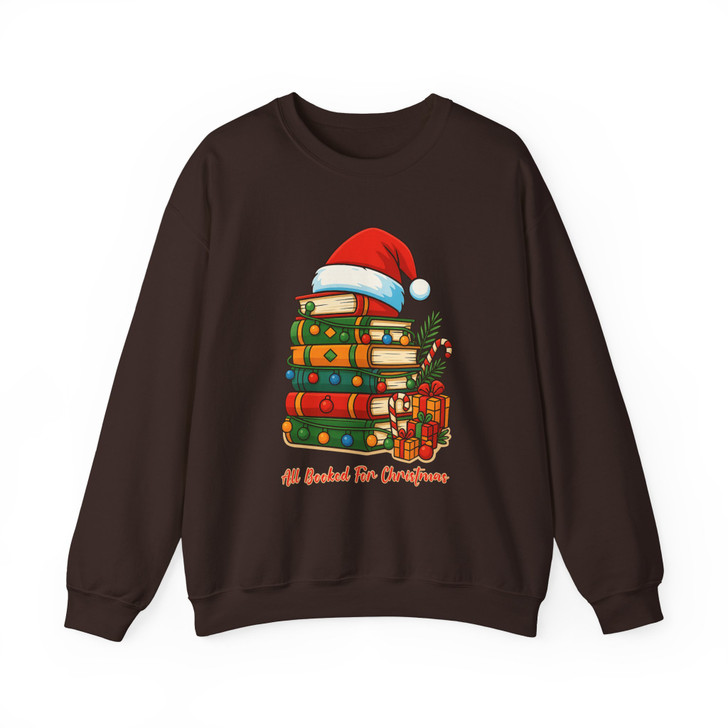 All Booked For Xmas Book Lover Stack Santa Hat Sweatshirt S-5XL